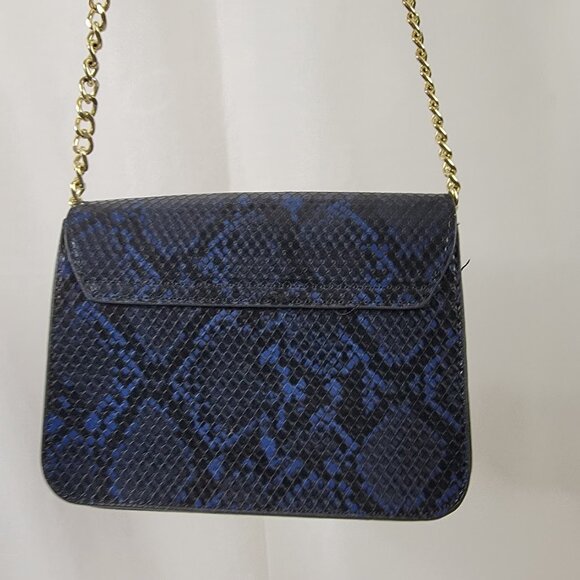 BCBG Faux Snakeskin Crossbody Bag – Blue & Black with Gold Chain - Picture 5 of 11